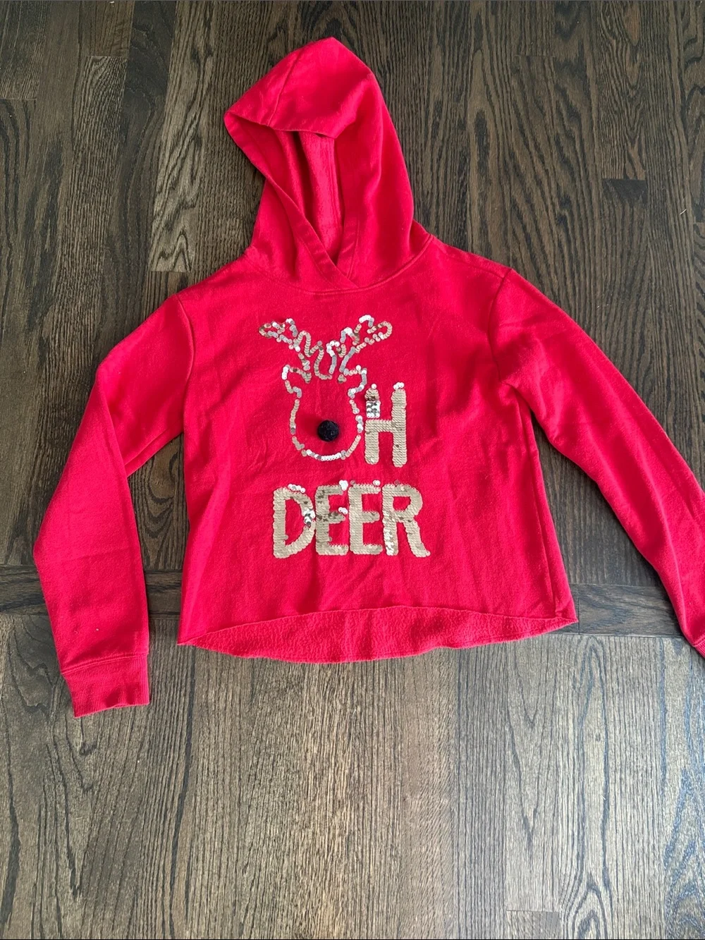 Justice Red 'Oh Deer' Sequin Hoodie